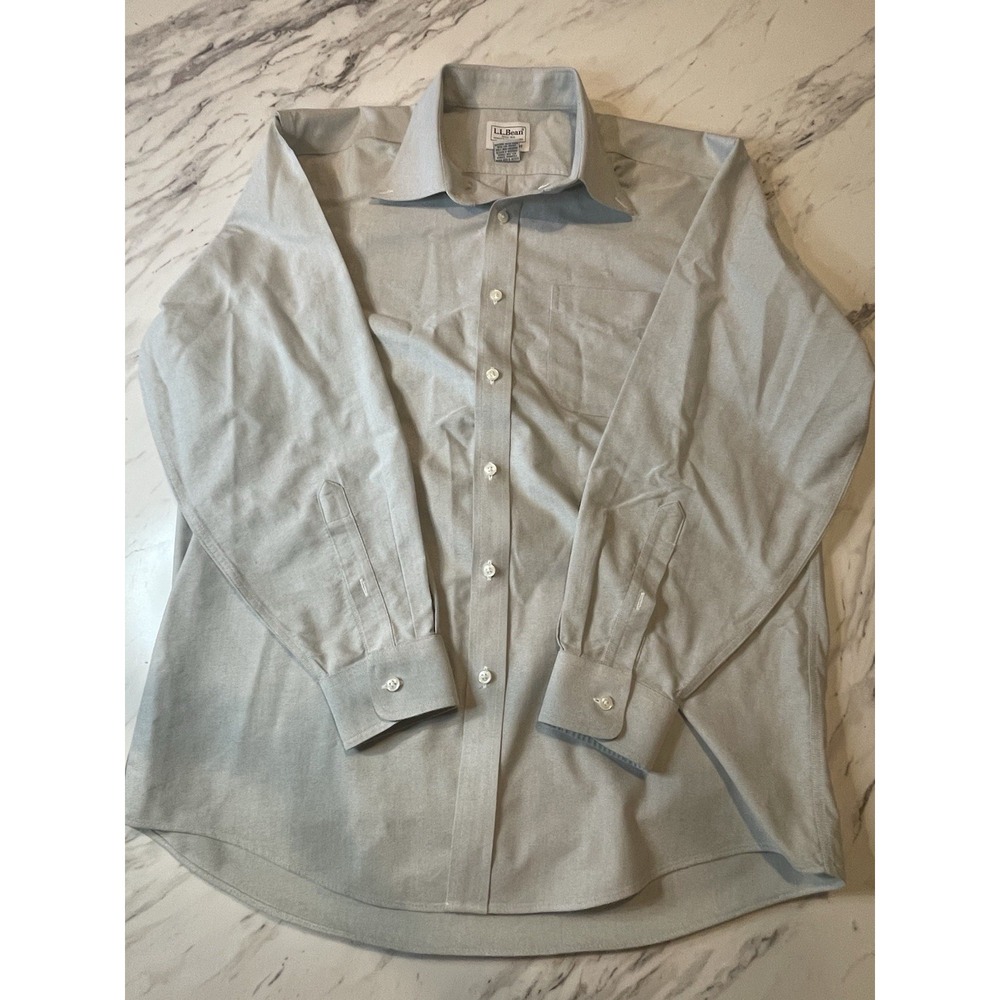 LL Bean Wrinkle Free Classic Oxford Shirt Mens 15.5-32 Blue Traditional Fit